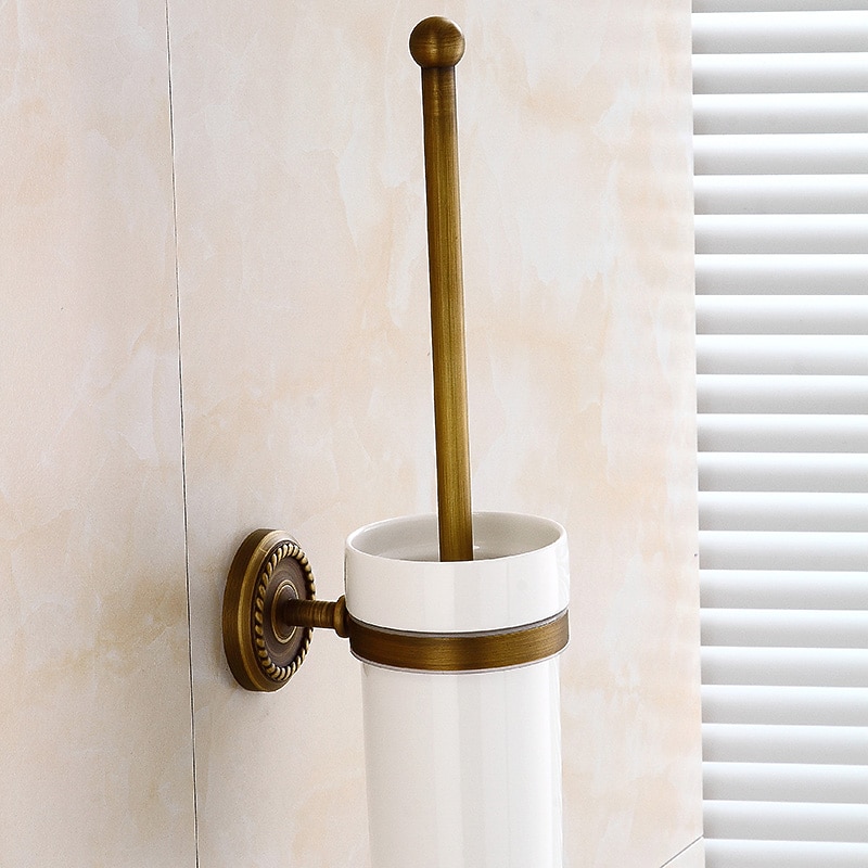 Toilet Brush with Holder,Antique Brass Wall Mounted Rubber Painted Toilet Bowl Brush and Holder for Bathroom4