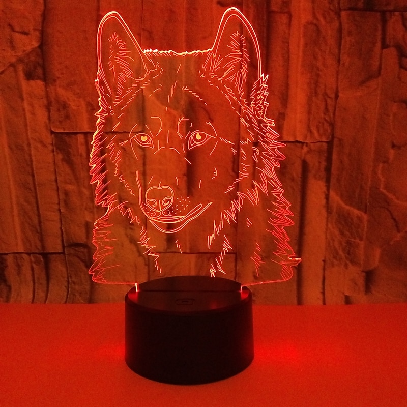 Animals Wolf 3D Night Light Touch Control Desk Lamps 7 Color Changing Table Lights with Acrylic Flat ABS Base & USB Charger2