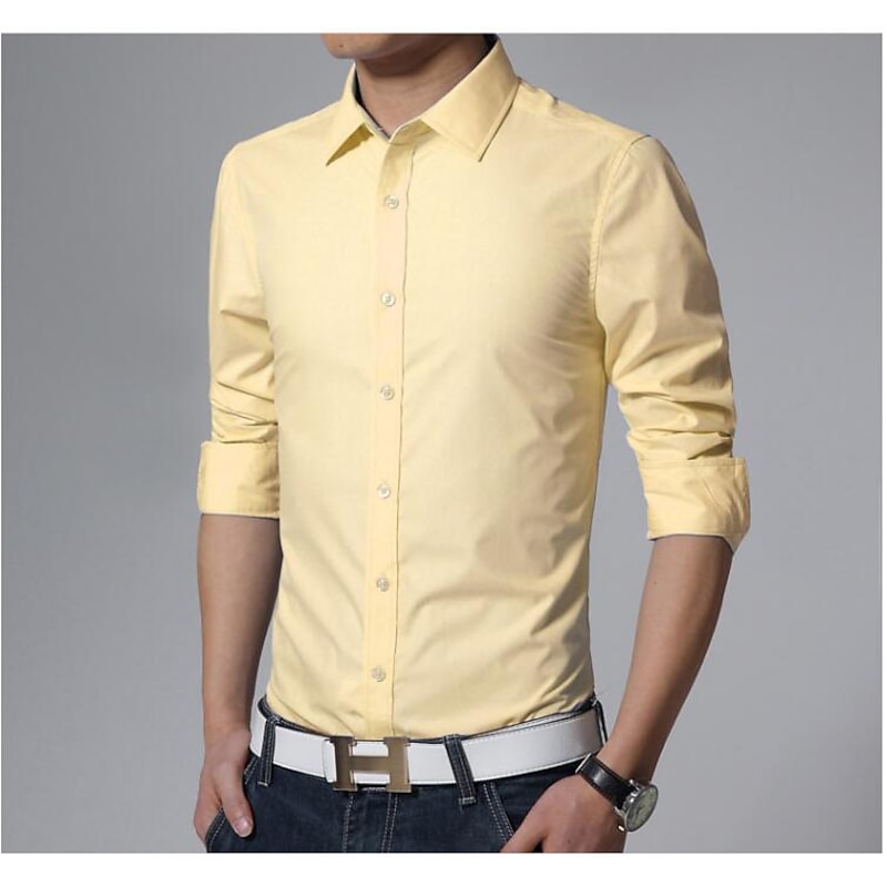 Men's Dress Shirt Collared Shirt Button Up Shirt Plain Formal Wedding Black White Yellow Pink Long Sleeve Shirt Collar Clothing Apparel4