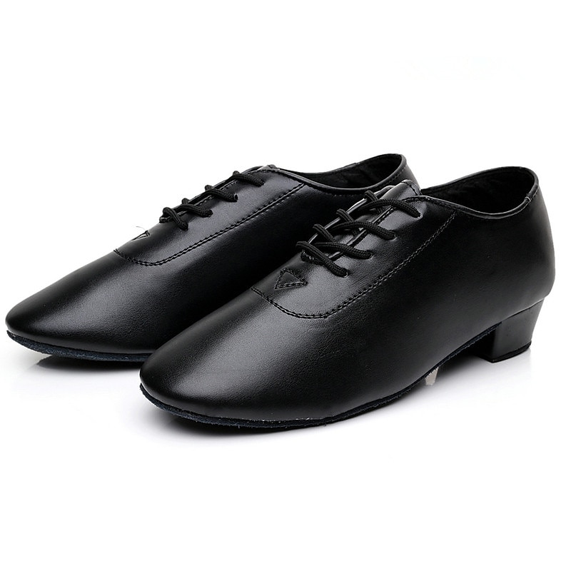 Black Faux Leather Ballroom Dance Shoes for Boys - Lace-Up Latin, Tango, Salsa, and Cha-Cha Dance Shoes with Thick Heel and Suede Sole4