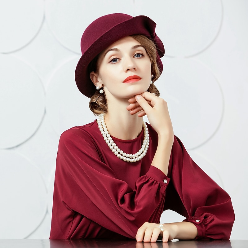 100% Wool Hats with Solid 1pc Casual / Daily Wear Headpiece3