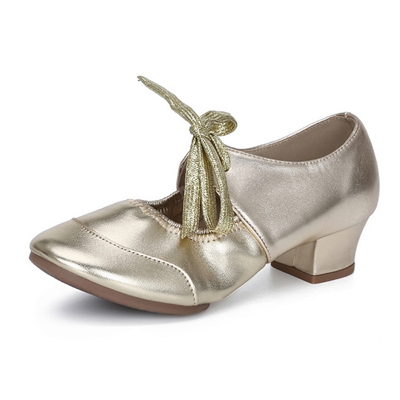 Women's Ballroom Dance Shoes Modern Dance Shoes Practice Heel Solid Color Cuban Heel Silver Black White2