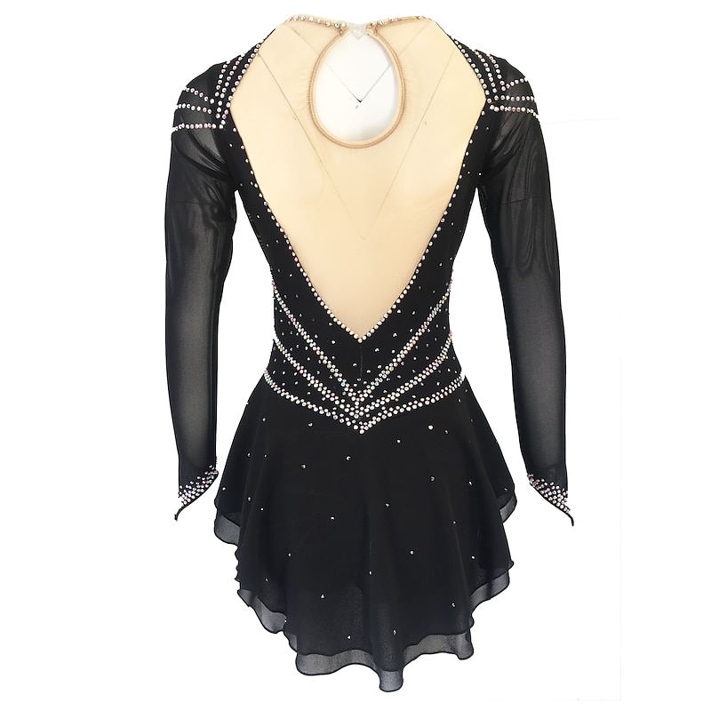 Figure Skating Dress Women's Girls' Ice Skating Dress Outfits Black Yellow Dark Red Open Back Spandex Stretch Yarn High Elasticity Training Skating Wear Solid Colored Classic Crystal / Rhinestone4
