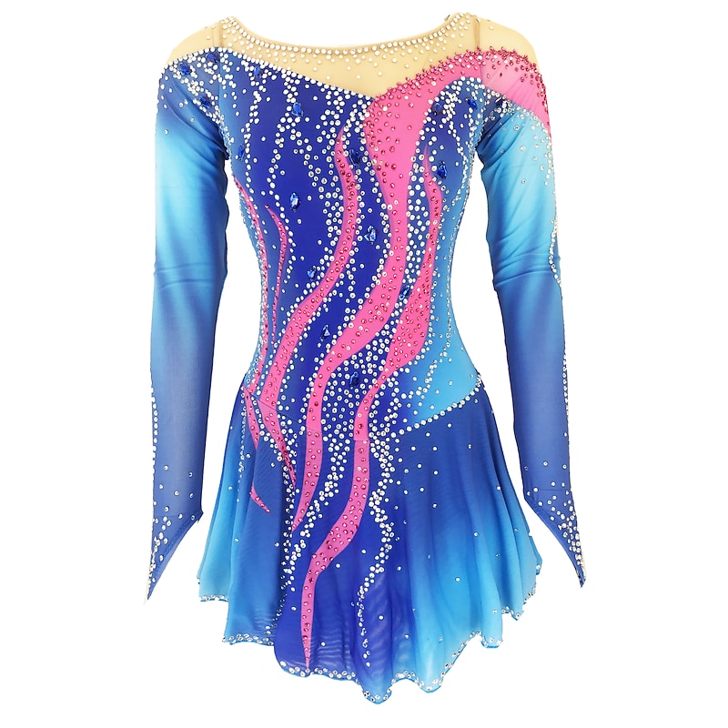 Figure Skating Dress Women's Girls' Ice Skating Dress Outfits Yan pink Violet White / White Open Back Spandex High Elasticity Training Skating Wear Handmade Solid Colored Classic Crystal / Rhinestone2