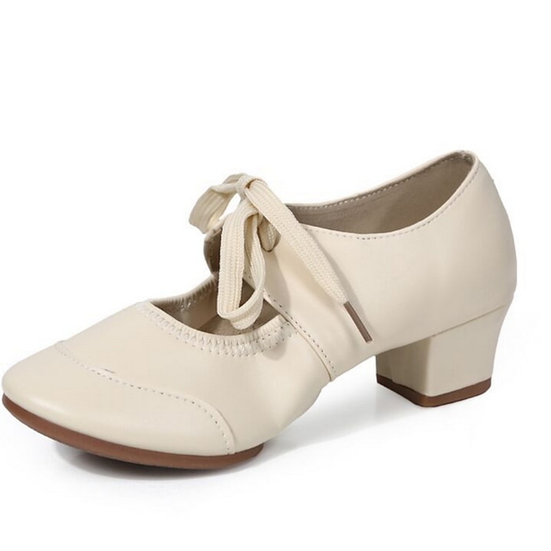 Women's Ballroom Dance Shoes Modern Dance Shoes Practice Heel Solid Color Cuban Heel Silver Black White3