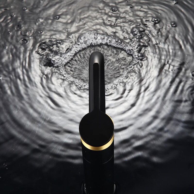 Bathroom Sink Mixer Faucet Tall, 360 Swivel Single Rotatable Handle Mono Basin Taps Deck Mounted, Washroom Monobloc Vessel Tap with Cold Hot Hose Chrome Golden Black3