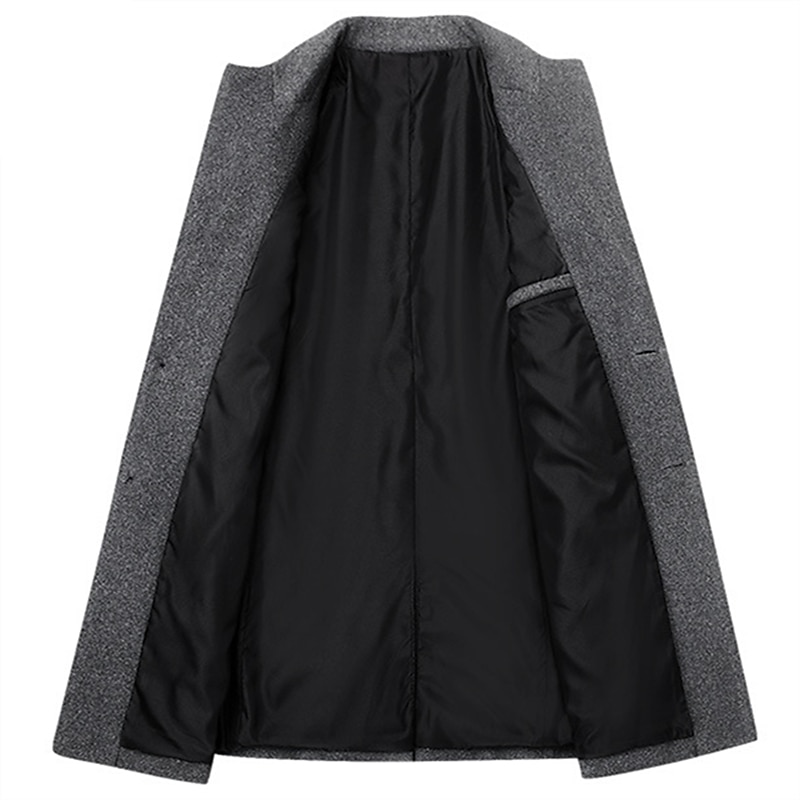 Men's Winter Coat Wool Coat Overcoat Business Casual Winter Wool Outerwear Clothing Apparel Basic Solid Colored Notch lapel collar3