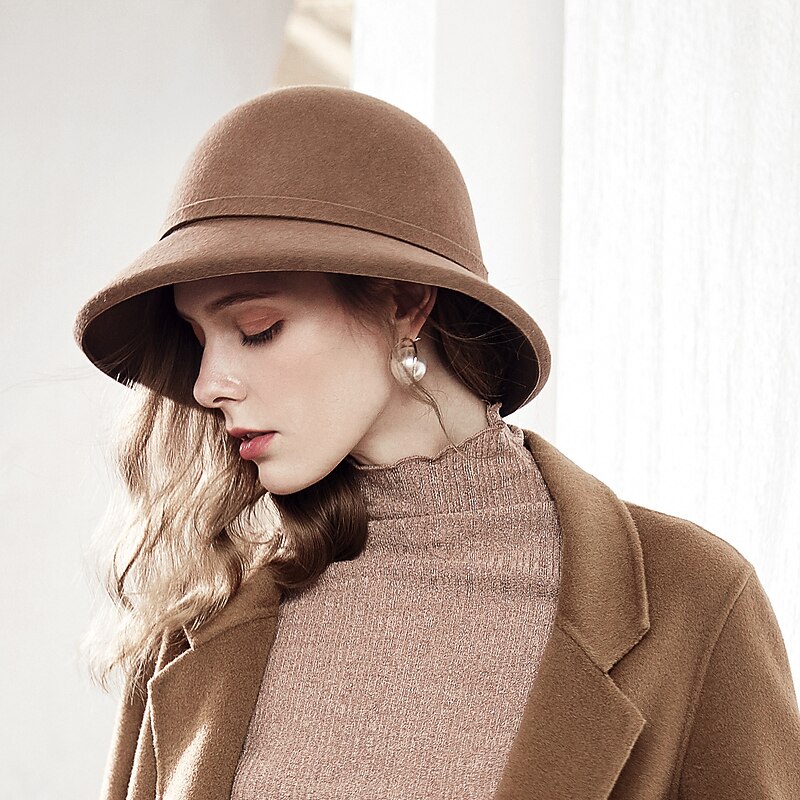 Hats 100% Wool Bucket Hat Casual With Floral Lace Side Headpiece Headwear4