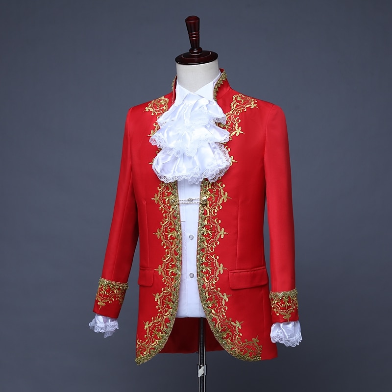 Retro Vintage Rococo Medieval Coat Pants Circus Jacket Prince Aristocrat Lace Flounced Slim Fit Print Fancy Dress Men's Halloween Masquerade Performance Party Business / Ceremony / Wedding Adults'3