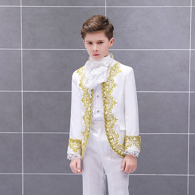 Prince Aristocrat Retro Vintage Medieval Coat Pants Outfits Masquerade Outerwear Boys Kid's Costume Hat Vintage Cosplay Party Long Sleeve Pantsuit Coat World Book Day Costumes2