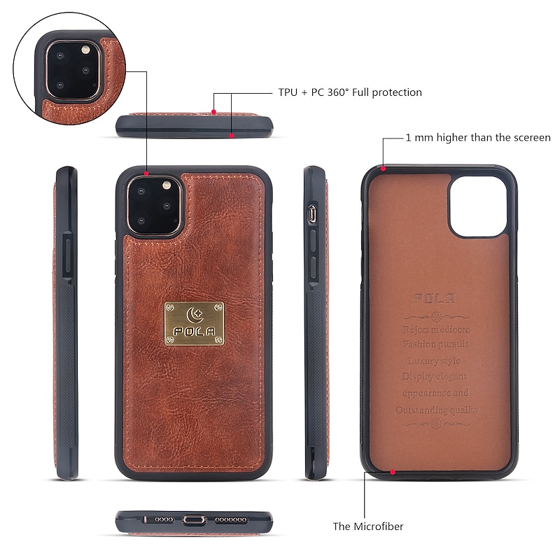 Phone Case For iPhone 17 Pro Max 17 Air 16 15 14 Pro Max Plus 13 12 11 Pro Max Mini Wallet Case Detachable Magnetic Full Body Protective Retro Genuine Leather3