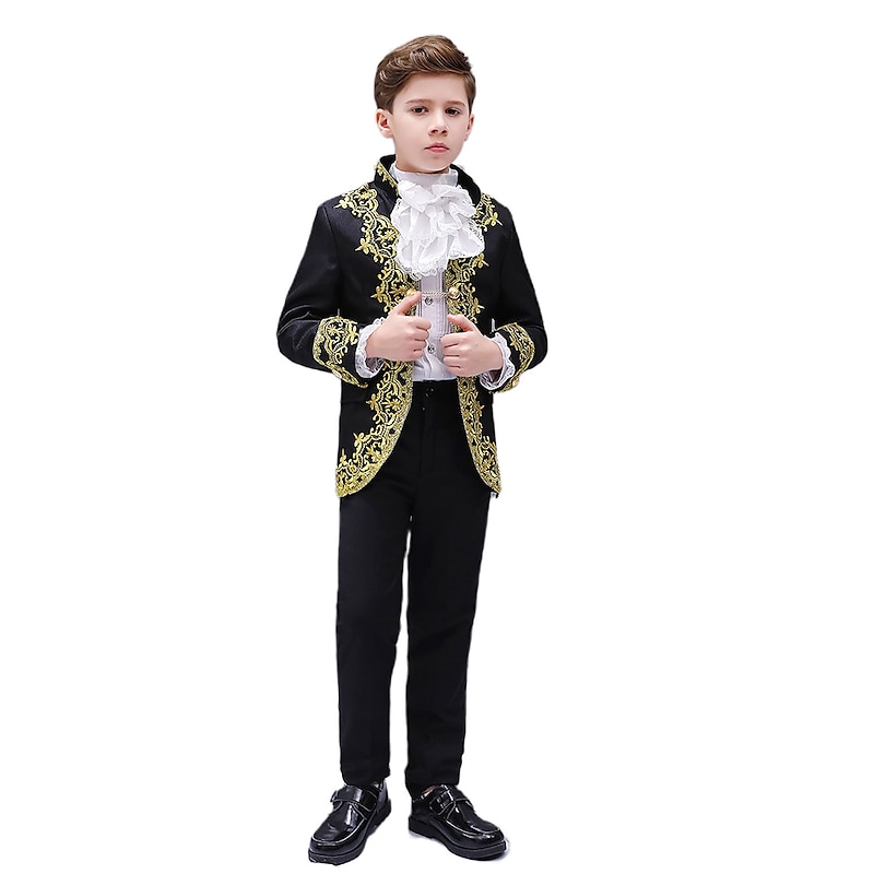 Prince Aristocrat Retro Vintage Medieval Coat Pants Outfits Masquerade Outerwear Boys Kid's Costume Hat Vintage Cosplay Party Long Sleeve Pantsuit Coat World Book Day Costumes4