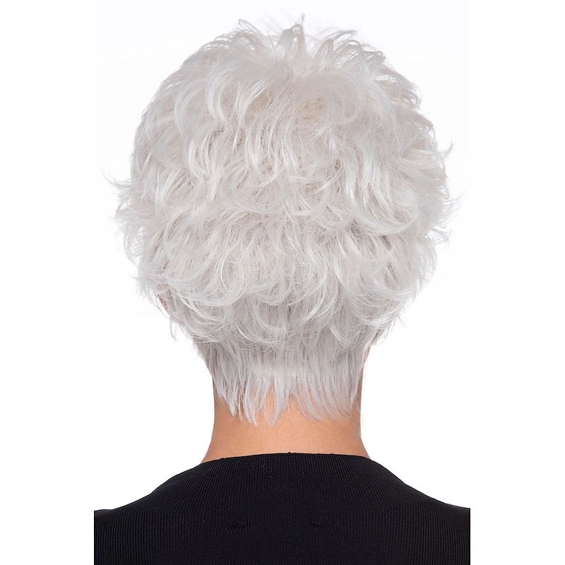 White Wigs for Women Heat Resistant Synthetic  Wig Straight Layered Haircut Wig Short Creamy-White Heat Resistant Synthetic  Hair  Odor Free Normal White Heat Resistant 4Inch2
