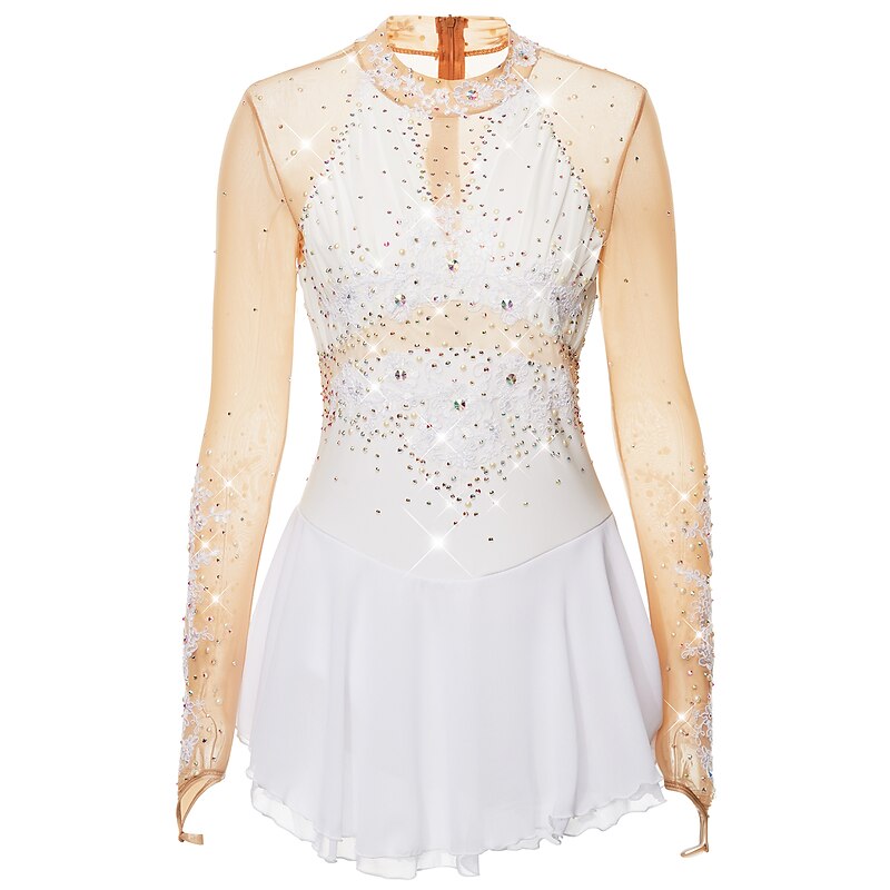 Figure Skating Dress Women's Girls' Ice Skating Dress Outfits Black White Yellow Spandex High Elasticity Competition Skating Wear Handmade Embossed Fashion Long Sleeve Ice Skating Winter Sports2