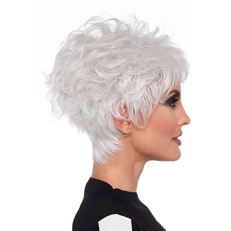 White Wigs for Women Heat Resistant Synthetic  Wig Straight Layered Haircut Wig Short Creamy-White Heat Resistant Synthetic  Hair  Odor Free Normal White Heat Resistant 4Inch3