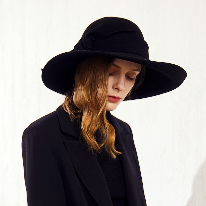 Hats 100% Wool Bucket Hat Casual With Bowknot Headpiece Headwear3