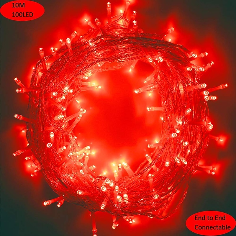 10m 33ft 100 LED String Lights Red Indoor Outdoor Christmas Tree Wedding Party Bedroom Wall Halloween Decoration