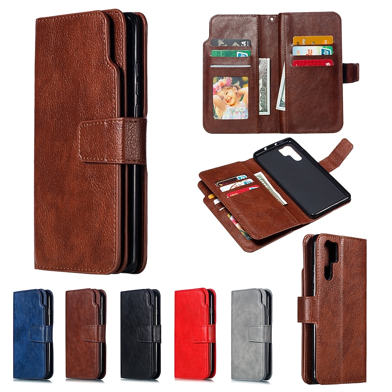 Phone Case For Huawei P30 P30 Pro P20 P20 Pro P20 lite P10 Lite P10 Huawei P9 Lite Huawei P9 Huawei P8 Lite Wallet Case Flip Wallet Card Holder Solid Colored PC PU Leather