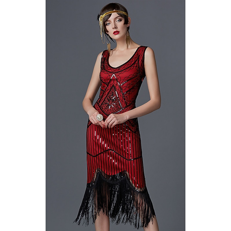 Roaring 20s 1920s The Great Gatsby Knee Length Flapper Dress Dress Prom Dresses The Great Gatsby Charleston Wedding Guest Sequins Patchwork Fancy Dress Women's Wedding Party Wedding Guest Homecoming