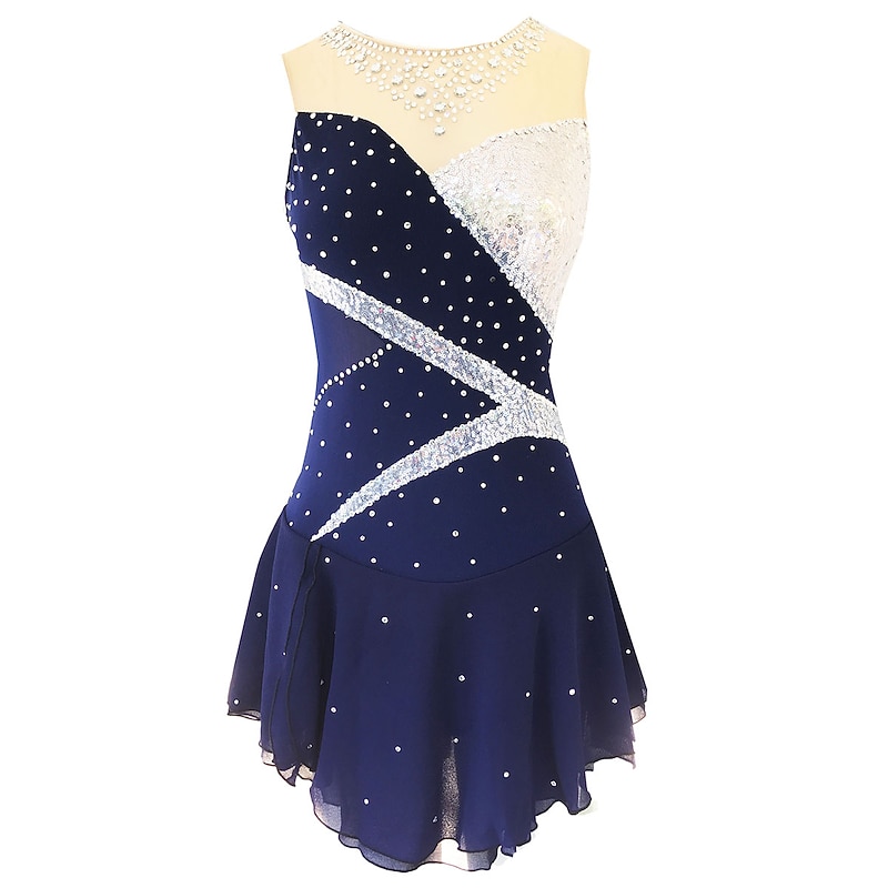 Figure Skating Dress Women's Girls' Ice Skating Dress Outfits Violet Dark Red Dusty Rose Spandex Micro-elastic Training Skating Wear Classic Crystal / Rhinestone Sleeveless Ice Skating Figure Skating2