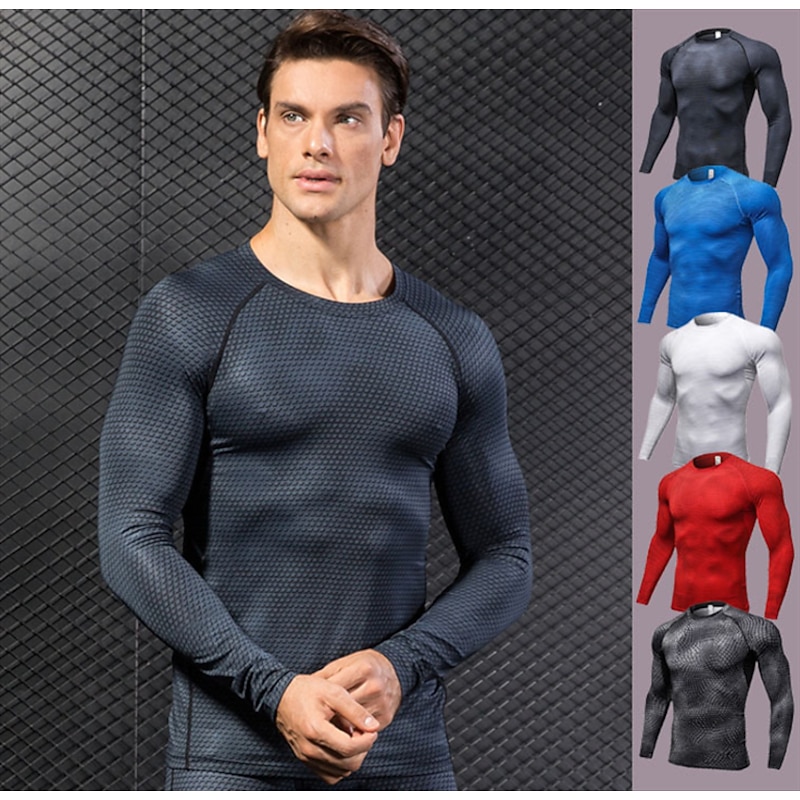 Men's Compression Shirt Running Shirt Long Sleeve Tee Tshirt Athletic Snakeskin Spandex Quick Dry Breathability Lightweight Stretchy Gym Workout Jogging Running Sportswear Activewear White Red Blue3