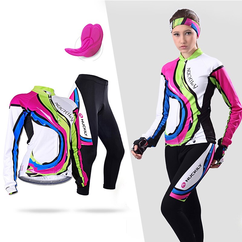 Nuckily Women's Long Sleeve Cycling Jersey with Tights Summer Black Floral Botanical Bike Clothing Suit Windproof Breathable Anatomic Design Reflective Strips Back Pocket Sports Polyester Lycra Floral 20