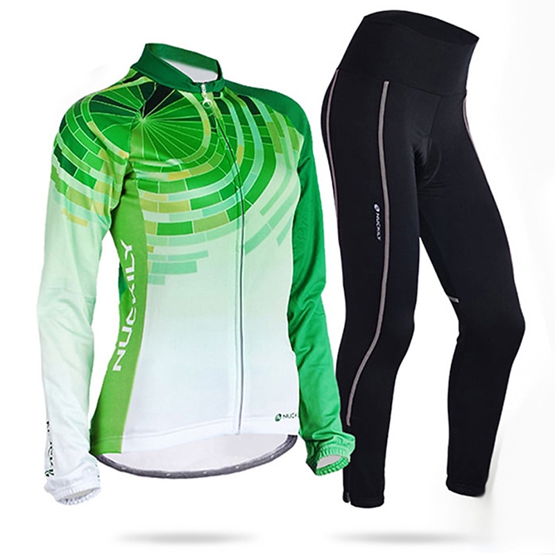 Nuckily Women's Long Sleeve Cycling Jersey with Tights Summer Black Floral Botanical Bike Clothing Suit Windproof Breathable Anatomic Design Reflective Strips Back Pocket Sports Polyester Lycra Floral 26