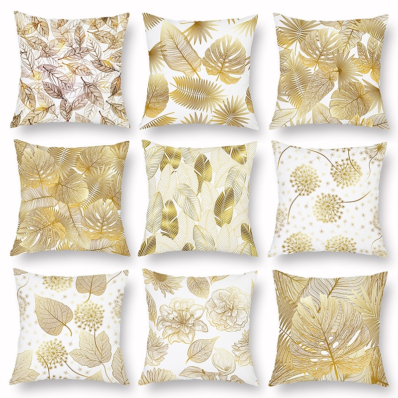 1 pcs Velvet Pillow Cover, Floral Floral&Plants Classic Pastoral Square Traditional Classic Outdoor Cushion for Sofa Couch Bed Chair Golden