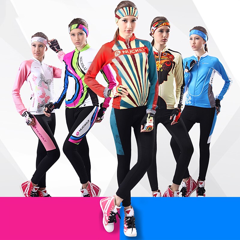 Nuckily Women's Long Sleeve Cycling Jersey with Tights Summer Black Floral Botanical Bike Clothing Suit Windproof Breathable Anatomic Design Reflective Strips Back Pocket Sports Polyester Lycra Floral 12