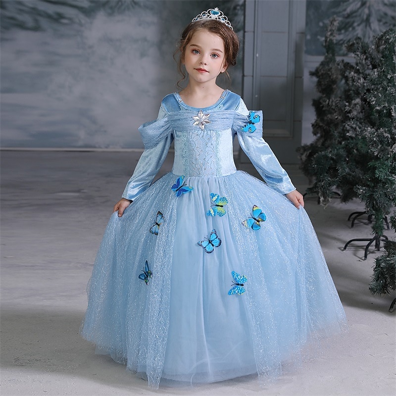 Cinderella Fairytale Princess Dress Flower Girl Dress Girls' Movie Cosplay A-Line Slip Christmas Blue Blue Dress World Book Day Costumes2