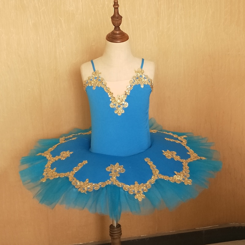 Ballet Dress Lace Sashes / Ribbons Pearls Girls' Training Performance Sleeveless Natural Mesh Sequined Milk Fiber3