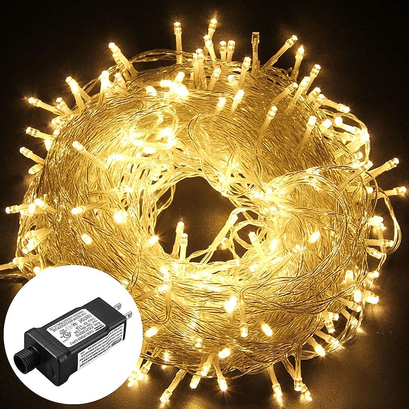 50M String Lights, 400 LEDs in Warm White, White & Blue Waterproof Christmas Party Decorative Lights 24V