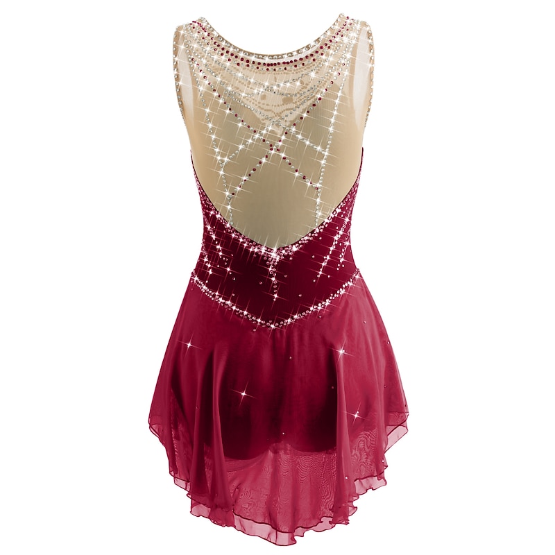 Figure Skating Dress Women's Girls' Ice Skating Dress Yan pink Aegean Blue White Patchwork Mesh Spandex Practice Competition Skating Wear Handmade Jeweled Rhinestone Sleeveless Ice Skating Figure3