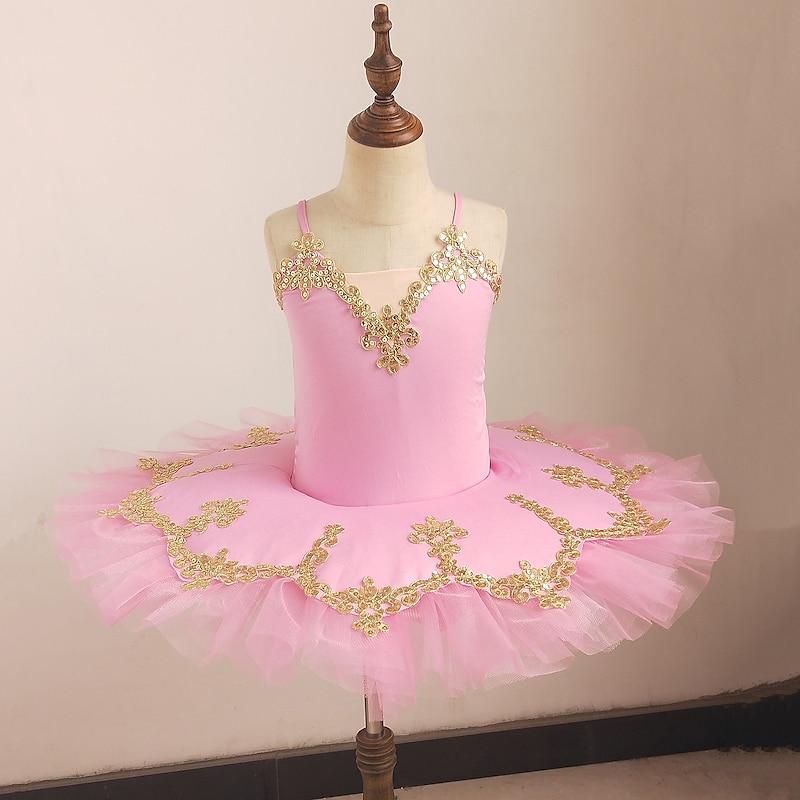 Ballet Dress Lace Sashes / Ribbons Pearls Girls' Training Performance Sleeveless Natural Mesh Sequined Milk Fiber2