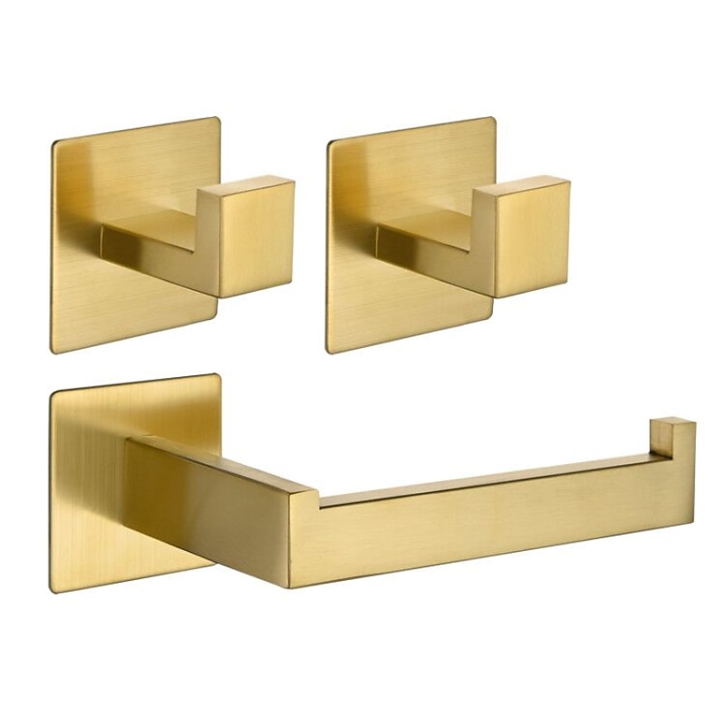 Bathroom Accessory Set Stainless Steel New Design Include Toilet Paper Holder and Robe Hooks Self-adhesive Wall Mounted 1 set