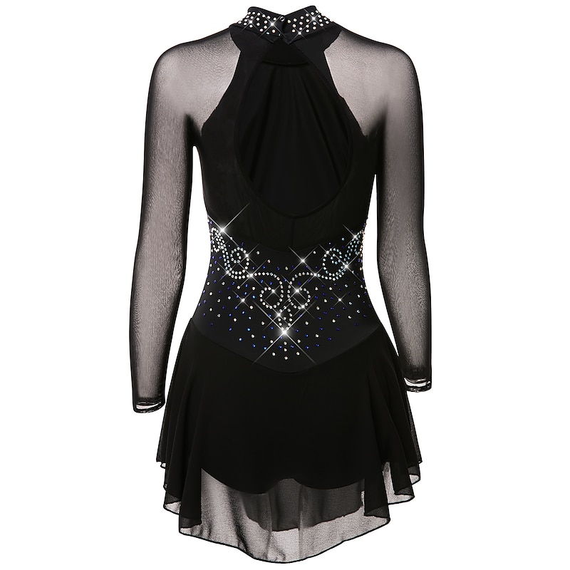 Figure Skating Dress Women's Girls' Ice Skating Dress Outfits Black Mesh Spandex High Elasticity Practice Professional Competition Skating Wear Anatomic Design Quick Dry Handmade Classic Crystal2