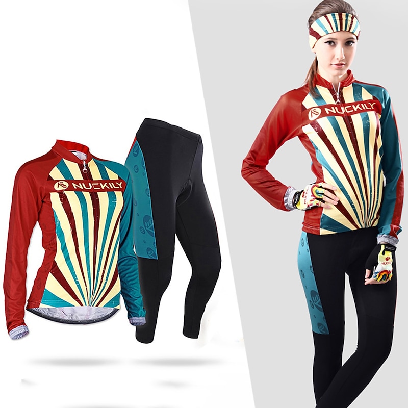 Nuckily Women's Long Sleeve Cycling Jersey with Tights Summer Black Floral Botanical Bike Clothing Suit Windproof Breathable Anatomic Design Reflective Strips Back Pocket Sports Polyester Lycra Floral 18