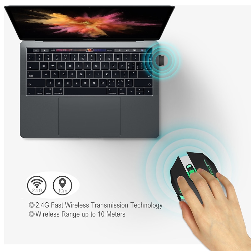 HXSJ M10 2.4Ghz Wireless Gaming Mouse 2400dpi Built-in Battery Rechargeable 7 Color Backlight Breathing Comfort Gamer Mice3