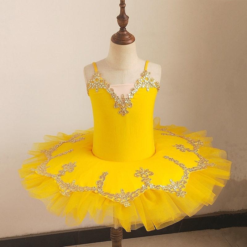 Ballet Dress Lace Sashes / Ribbons Pearls Girls' Training Performance Sleeveless Natural Mesh Sequined Milk Fiber