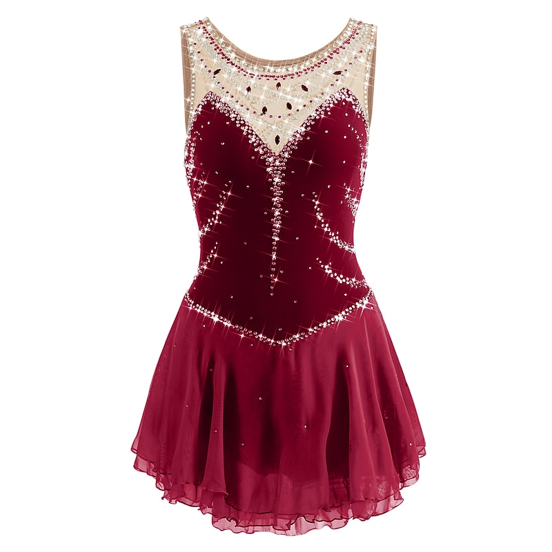 Figure Skating Dress Women's Girls' Ice Skating Dress Yan pink Aegean Blue White Patchwork Mesh Spandex Practice Competition Skating Wear Handmade Jeweled Rhinestone Sleeveless Ice Skating Figure2