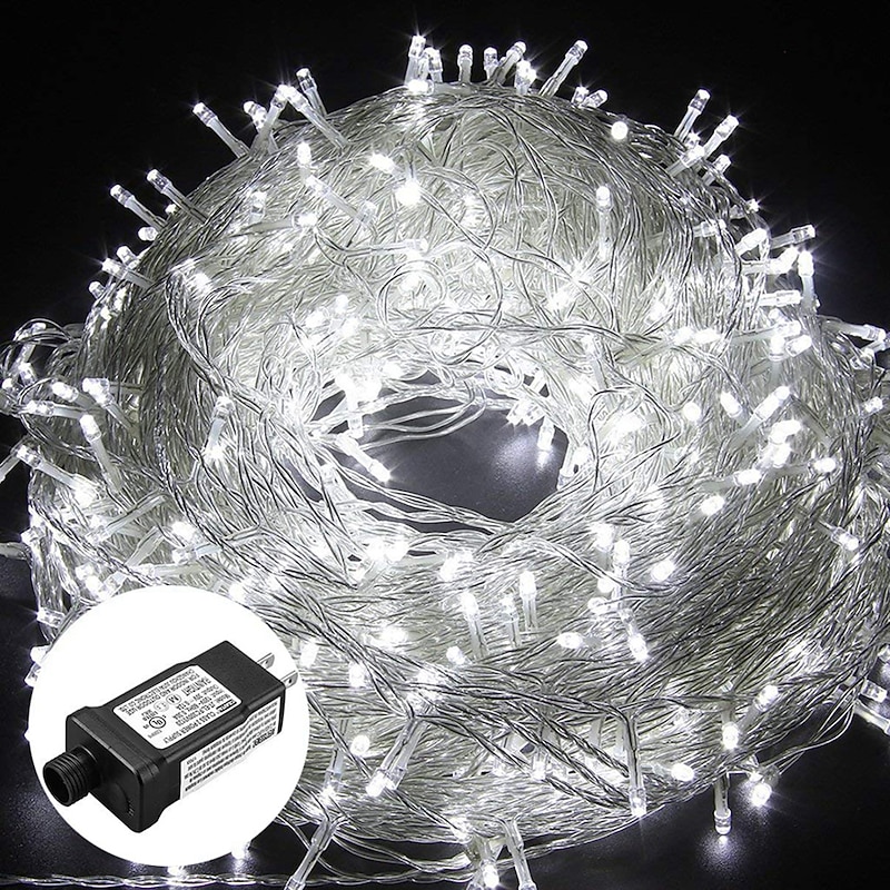 50M String Lights, 400 LEDs in Warm White, White & Blue Waterproof Christmas Party Decorative Lights 24V3