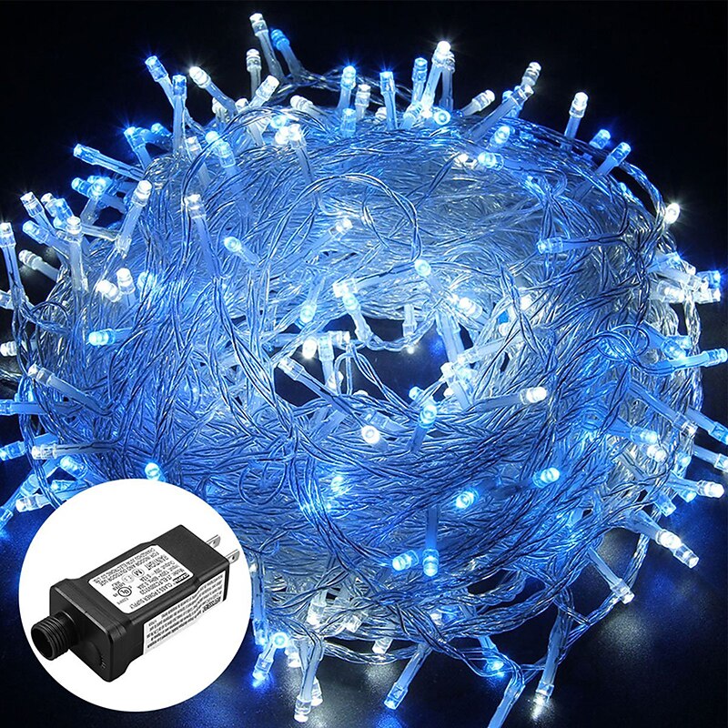 50M String Lights, 400 LEDs in Warm White, White & Blue Waterproof Christmas Party Decorative Lights 24V4