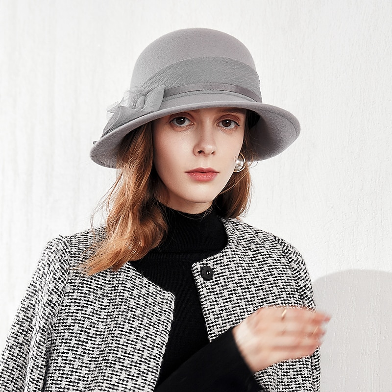 Hats 100% Wool Bucket Hat Casual Horse Race Retro Classic Wedding With Rhinestone Headpiece Headwear