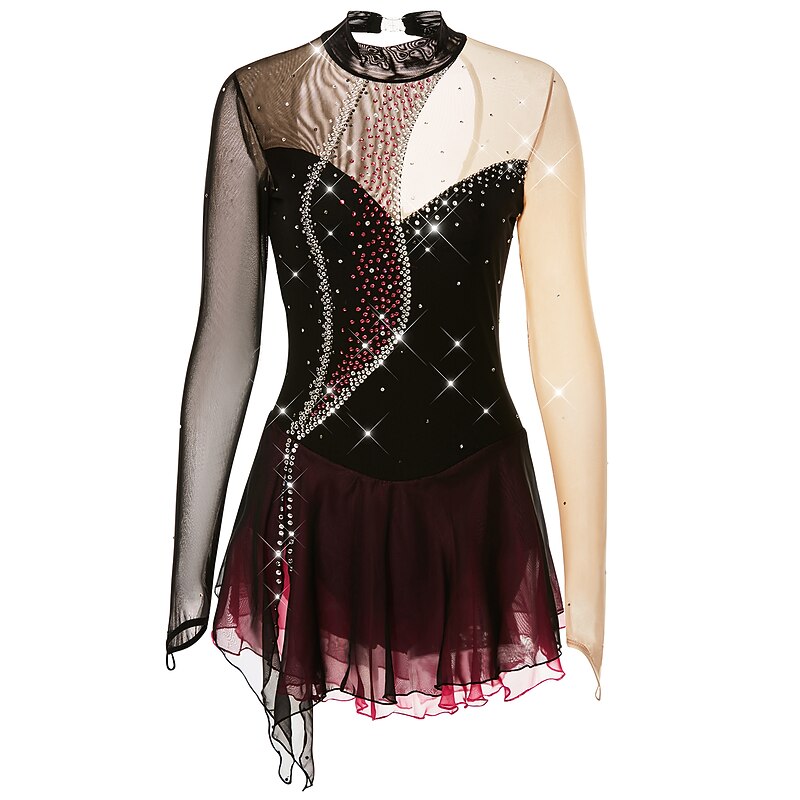 Figure Skating Dress Women's Girls' Ice Skating Dress Outfits Light Purple Dark purple Black and Purple Open Back Mesh Spandex High Elasticity Competition Skating Wear Handmade Crystal / Rhinestone4