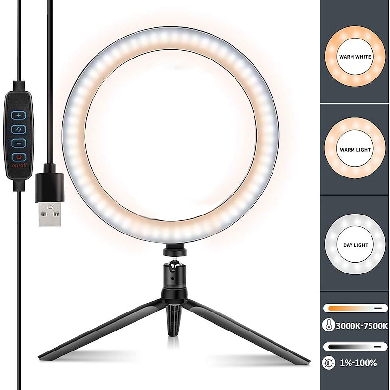 LED Ring Light Lamp 6" 15cm Desktop Tripod Stand for YouTube Video Makeup Tiktok Mini LED Camera Light with Cell Phone Holder with 3 Light Modes & 11 Brightness Level4