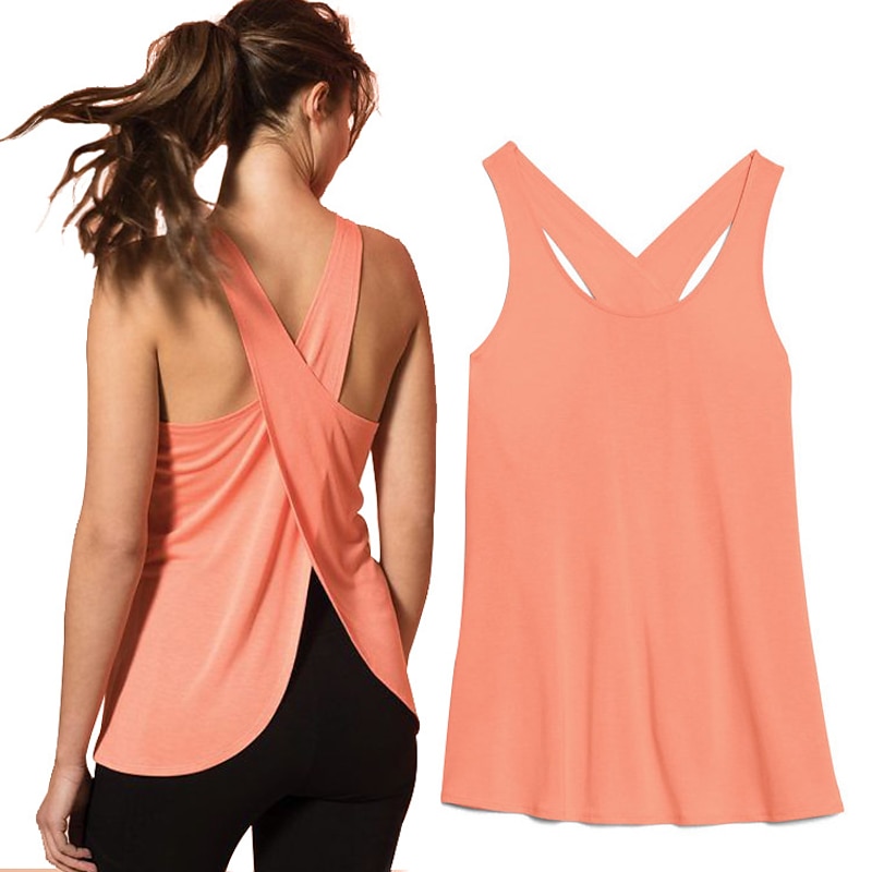 Women's Running Tank Top Open Back Cross Back Sleeveless Top Athleisure Breathable Quick Dry Lightweight Yoga Fitness Gym Workout Sportswear Activewear Solid Colored Coral Purple White