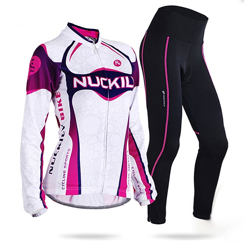Nuckily Women's Long Sleeve Cycling Jersey with Tights Summer Black Floral Botanical Bike Clothing Suit Windproof Breathable Anatomic Design Reflective Strips Back Pocket Sports Polyester Lycra Floral 16