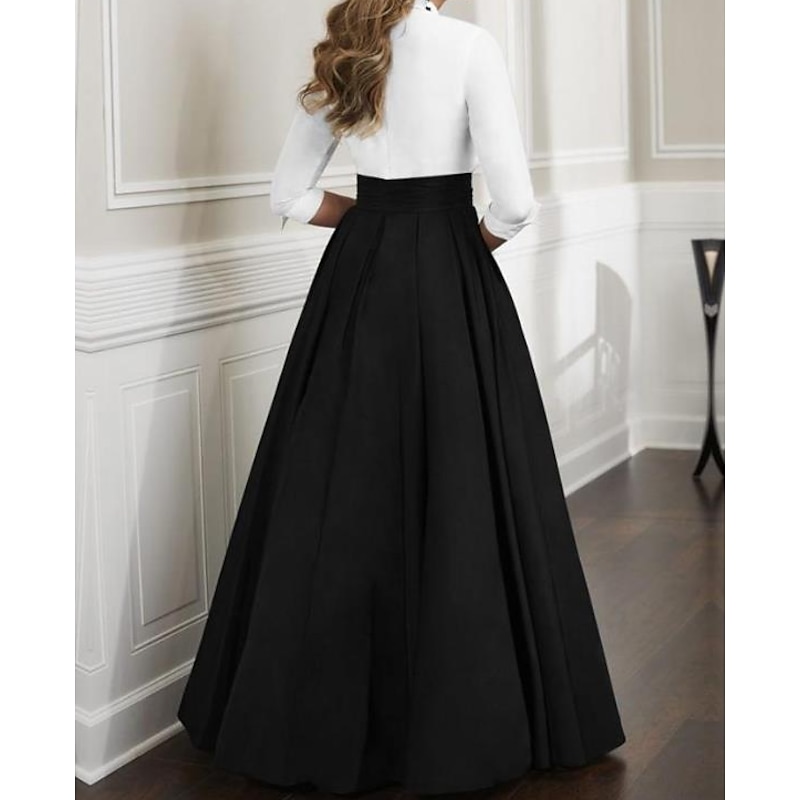 A-Line Mother of the Bride Dress Wedding Guest Elegant & Luxurious Plunging Neck Floor Length Satin Half Sleeve with Ruching2