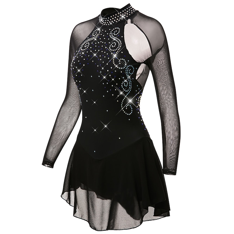 Figure Skating Dress Women's Girls' Ice Skating Dress Outfits Black Mesh Spandex High Elasticity Practice Professional Competition Skating Wear Anatomic Design Quick Dry Handmade Classic Crystal4