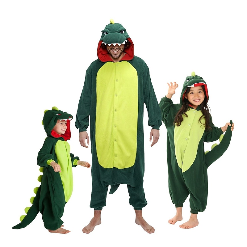 Kid's Kigurumi Pajamas Dinosaur Animal Patchwork Onesie Pajamas Flannel Toison Cosplay For Boys and Girls Animal Sleepwear Cartoon Festival Holiday Costumes Leotard World Book Day Costumes